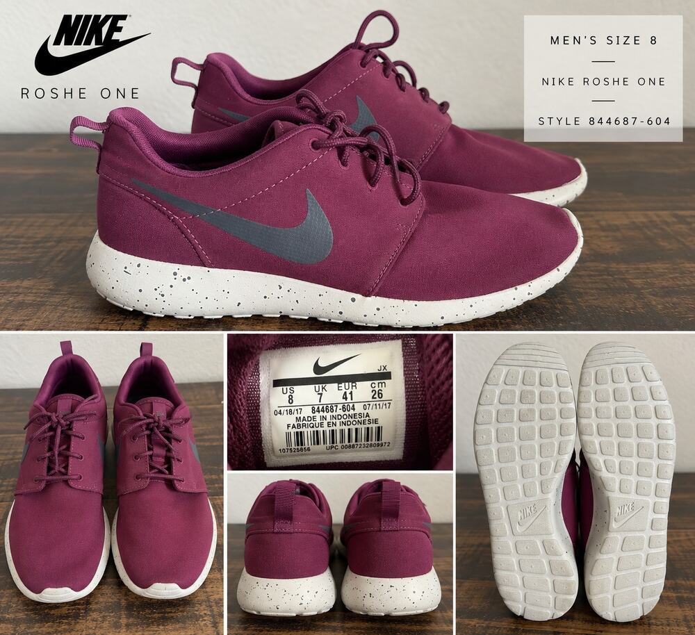 Nike Roshe One Men's 8 Burgundy Wine Gray Swoosh Speckled Sole 844687-604